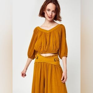 Free People two piece pant set Lou Lou linen gauze